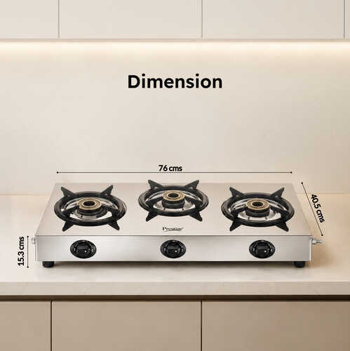Prestige L.P. Gas Table – Perfect + (With Stainless Steel Body and 3 Unit Brass Burners)