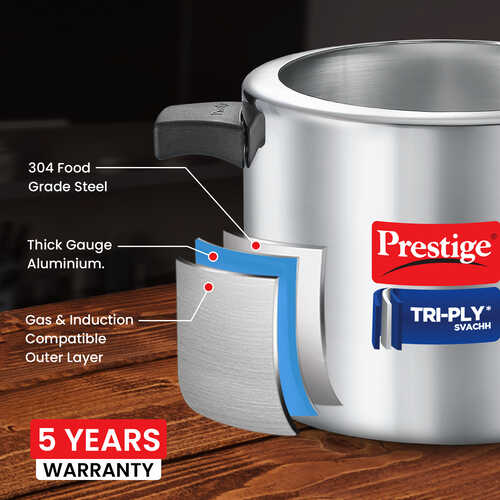 Prestige Triply Svachh Spillage Control Inner Lid Induction Bottom Pressure Cooker