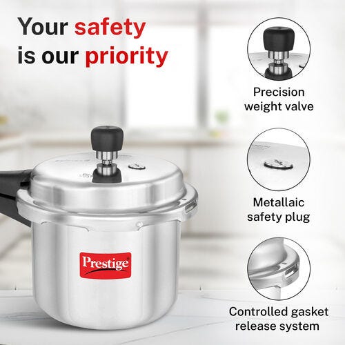 Prestige Popular Virgin Aluminium Precision Weight Valve Pressure Cooker, (Silver)