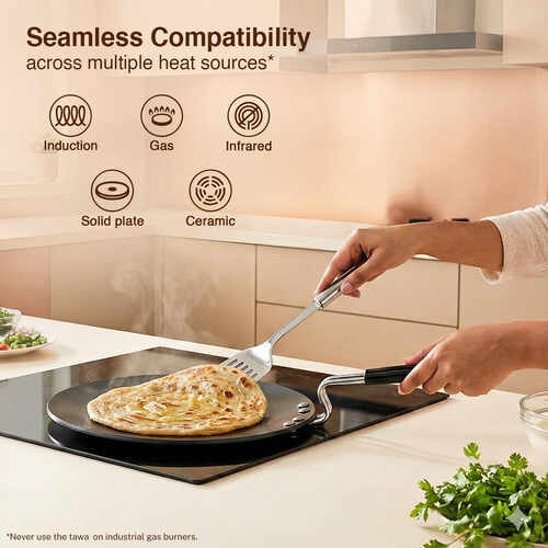 Prestige Hard Anodised Chapati Tawa 24.5 cm | Extra Thick Base (4.88 mm) | Gas & Induction Compatible | Metal Spoon Friendly | Stay Cool Handle | Wide Base | 2Y Warranty | ISI