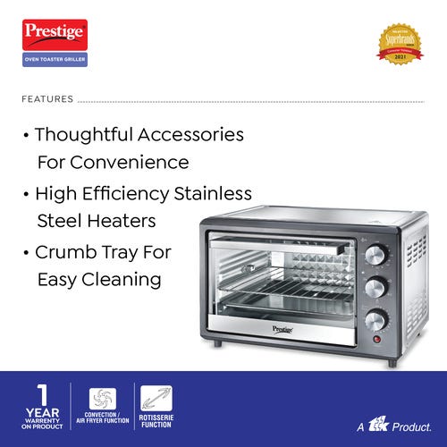 Prestige POTG 26 SS RC Oven Toaster Griller with Convection and Air Fryer Function