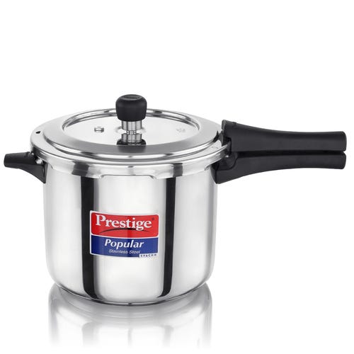 Prestige Svachh Popular Spillage Control Stainless Steel Pressure Cooker, (Silver) | Gas and Induction Compatible 5 L