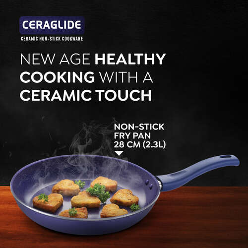 Prestige Ceraglide Ceramic Coated 28 cm Non-Stick Fry Pan | Consumes Less Oil | Preferred For High Heating & Even Heating | Stain-Resistant | Gas & Induction Compatible | No Harmful Chemicals