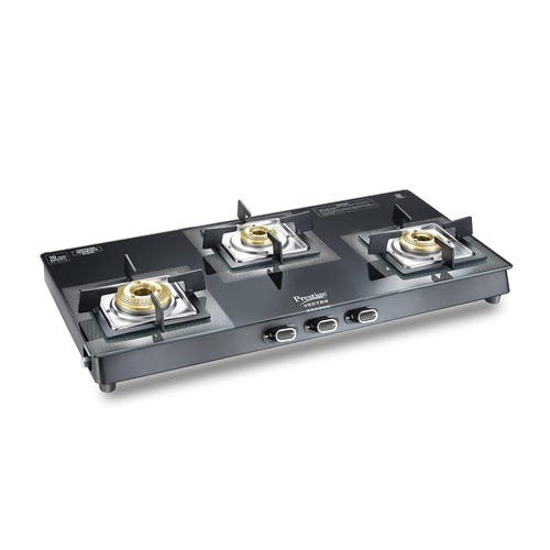 Prestige Vectra Gas Table | Powder Coated Body | Glass Top with Brass Burners 3 Burners