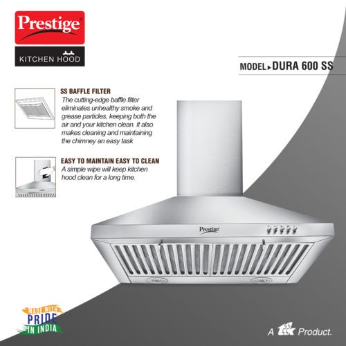 Prestige Dura 600 Stainless Steel Baffle Filter Kitchen Hood - 1000m3/hr
