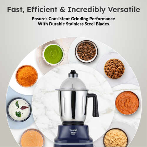 Prestige Prism Plus 1000W Mixer Grinder with 3 Stainless Steel Jars – 1.5L Wet Jar, 1.0L Dry Jar, 450ml Chutney Jar | 4-Speed Heavy Duty Motor