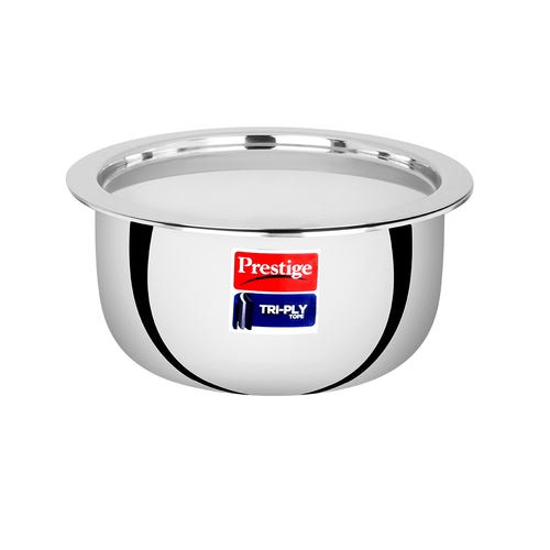 Prestige Tri-ply Stainless Steel Induction Base Tope with Lid, (Silver) 22 cm