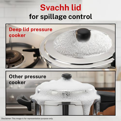 Prestige Popular Svachh Spillage Control Stainless Steel Pressure Cooker, 5 L (Silver)