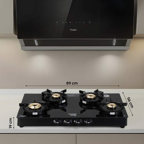 Prestige Svachh Neo Toughened Glasstop Gas Stove with Liftable 4 Burners (Black) - GTSN 04 L