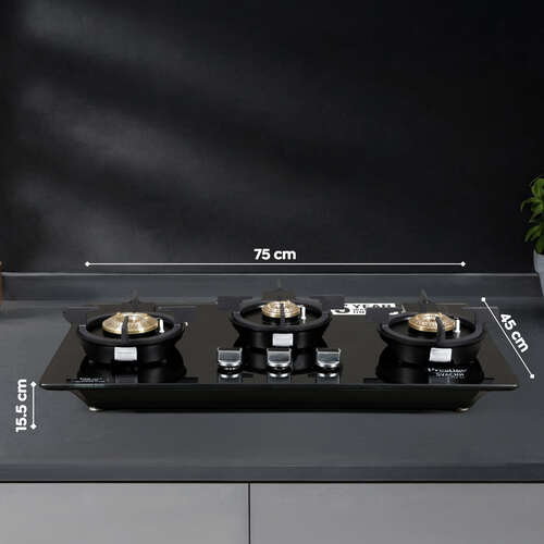 Prestige Svachh Efficia Hob 03 AI (with Toughened Glass Top Multi Spark Ignition System & 3 Brass Burners)