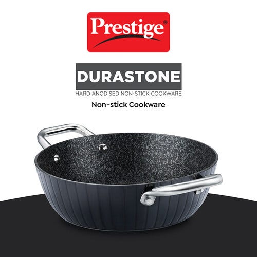 Prestige Durastone Hard Anodised 6 Layer Non-Stick Kadai with Glass Lid (Black)
