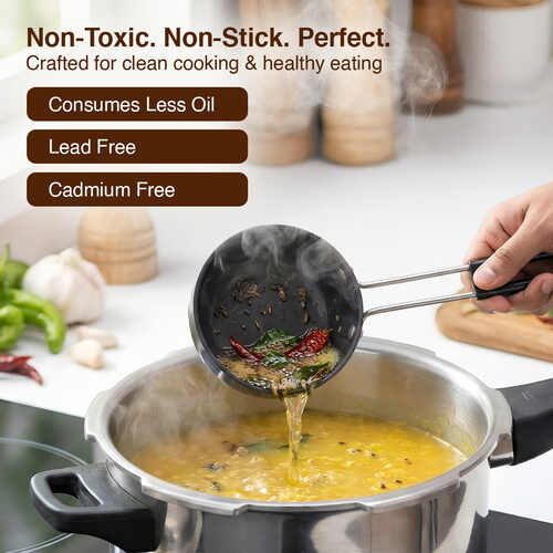 Prestige Hard Anodised Tadka Pan 10 cm | Stay Cool Handle | Built-in stand | Metal Spoon Friendly | Base Thickness 3 mm | 2Y Warranty | ISI Certified