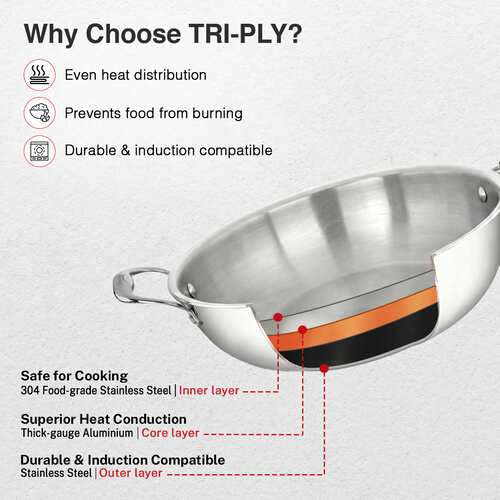 Prestige Tri Ply Splendid Kadai With SS Lid