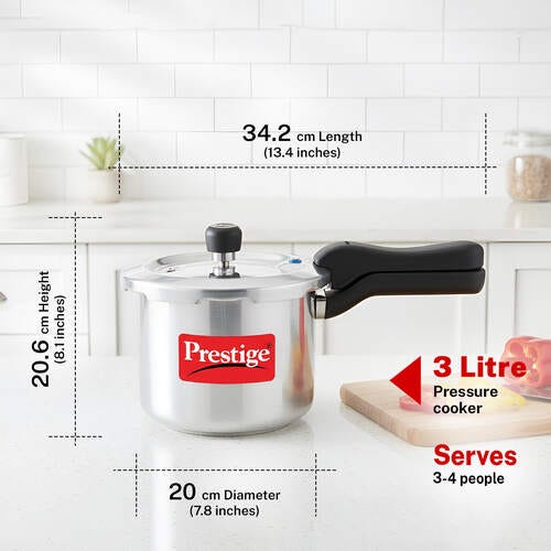 Prestige Svachh Aluminium Anti Bulge Gas and Induction Compatible Pressure Cooker, 3 L (Silver)