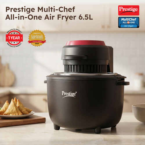 Prestige Multi-Chef All-in-One Air Fryer |80% less Oil Consumption|6.5L Capacity |1200 Watts Power|Airfry,Oven, Toast, Grill|See Through Lid|Advance Digital Display|Even Heat Distribution|Black