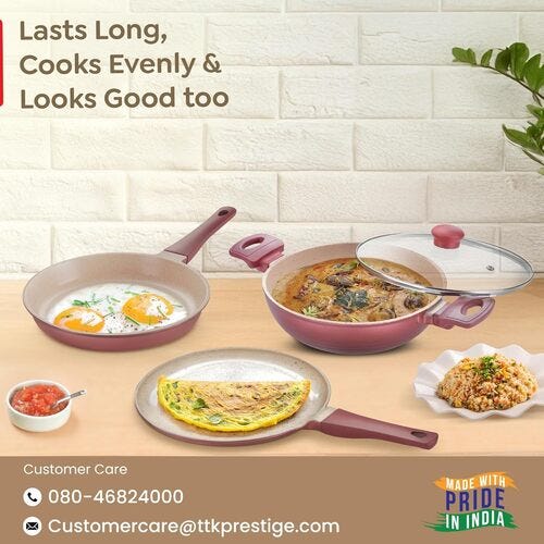 Prestige Omega Die Cast Aluminium Non-Stick Combo Cookware Set of 3-Omni Tawa 27cm, Fry Pan 24cm, Kadai 24cm with Glass Lid Maroon