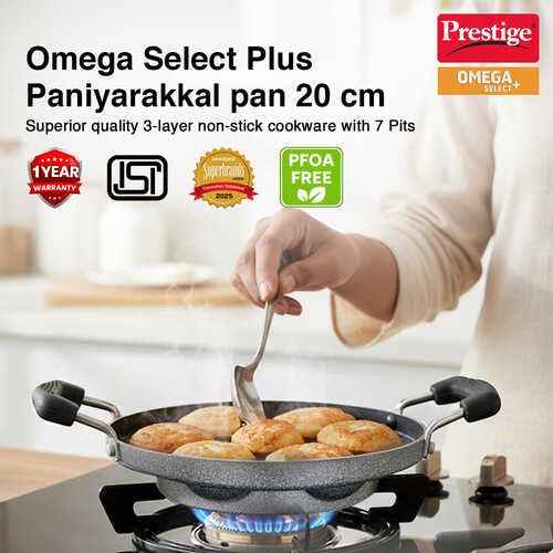 Prestige Omega Select Plus Teflon Coating Residue-free Cooking Round Base Paniyarakkal (Black)