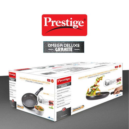 Prestige Omega Deluxe Granite Non-stick Round Base Fry Pan - Black