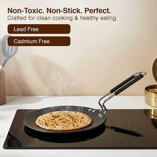 Prestige Hard Anodised Chapati Tawa 24.5 cm | Extra Thick Base (4.88 mm) | Gas & Induction Compatible | Metal Spoon Friendly | Stay Cool Handle | Wide Base | 2Y Warranty | ISI