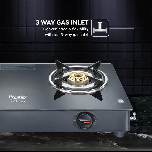 Prestige Efficia LP Gas Stove with Powder-Coated Body, Glass Top & 2 Brass Burners