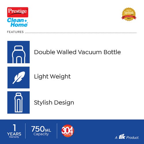 Prestige PDWBC 05 Double Walled Coloured Stainless Steel Water Bottle 750ml (Assorted) - Pack of 1