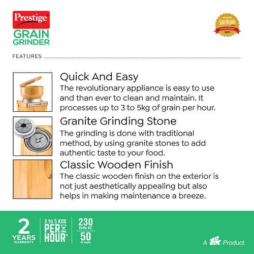Prestige PGG 01 180 Watts Wood Finish Grain Grinder (Brown)