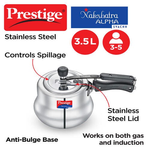 Prestige Nakshatra Alpha Svachh Stainless Steel Spillage Control Handi Pressure Cooker (Silver)