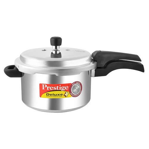 Prestige Deluxe Plus Gas and Induction Compatible Aluminium Pressure Cooker, 5 Litres, Silver