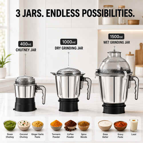 Prestige Everest 1000W Mixer Grinder (3 Stainless Steel Jars) – 1 Unit