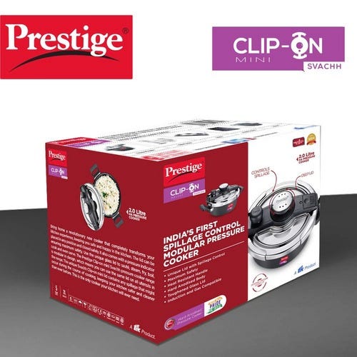 Prestige Clip-on Mini Svachh Hard Anodised Pressure Cooker with Glass Lid, (Black and Silver)
