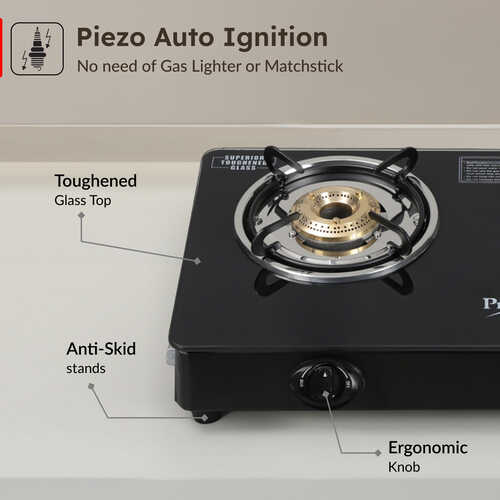 Prestige Marvel Glass Top Gas Stove (2 Burners) with Auto Ignition - GTM 02 AI Black
