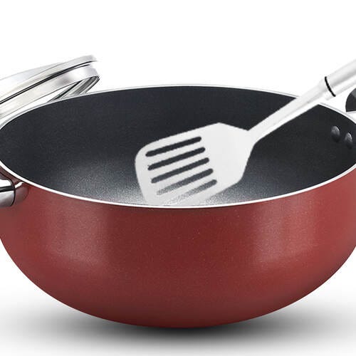Prestige Omega Aluminium Non-Stick Essentials Kadai Dia with Glass Lid