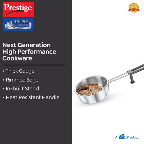 Prestige Tri Ply Splendor Tadka Pan 13 Cm 550Ml Stainless Steel Cookware