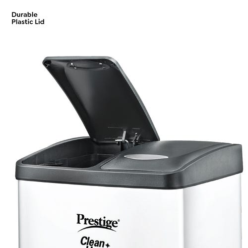 Prestige CleanHome PFBS Single Flip Bin with Plastic Lid, 8 L (Silver)