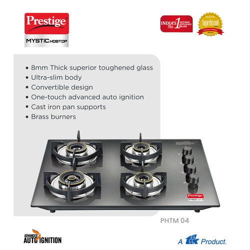 Prestige Mystic Toughened Glass-Top Hobtop (4 Burners) - PHTM 04
