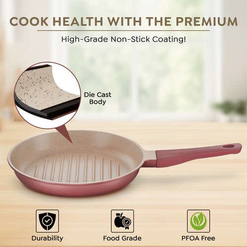 Prestige Omega Die-Cast Non-Stick Grill Pan | 3-Layer Coating | Die-Cast Body | Metal Spoon Friendly | Heavy Base