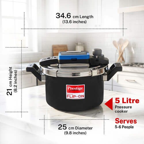 Prestige Svachh Flip-on Hard Anodised Gas and Induction Compatible Pressure Cooker with Glass Lid, 5 Litre (Black)
