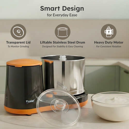 Prestige PWG 07 Wet Grinder with Stainless Steel Drum 200 W, 2 L (Black, Orange)