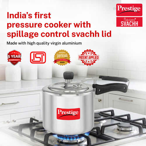 Prestige Nakshatra Plus Svachh Aluminium Spillage Control Pressure Cooker, 3 L (Silver)