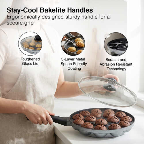 Prestige Omega Select Plus Paniyarakkal with Lid 24 cm (Aluminium, Non-stick)