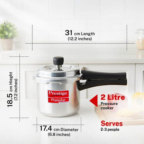 Prestige Popular Svachh Virgin Aluminium Gas and Induction Compatible Pressure Cooker, (Silver)