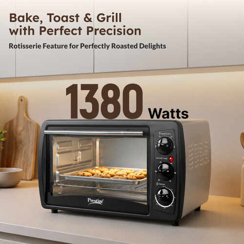 Prestige Oven-Toaster-Griller POTG 19 PCR - 19 L 1500 Watts (Black) | Temperature Control