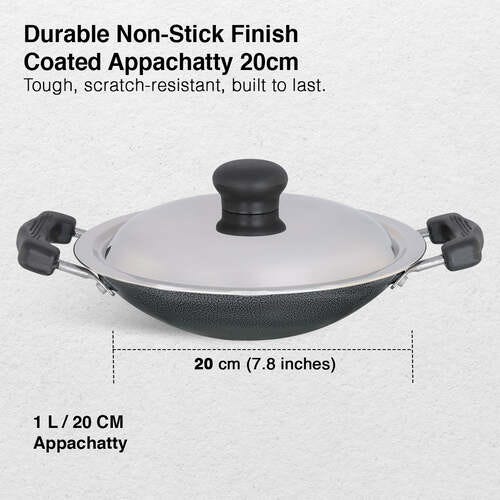 Prestige Omega Select Plus Aluminium Non-stick Deep Appachetty with Lid, 20 cm (1 L)