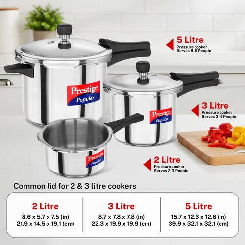 Prestige Stainless Steel Pressure Cooker Combo offer (2+3+5 Litres) with Outer Lid | Metallic Safety Plug