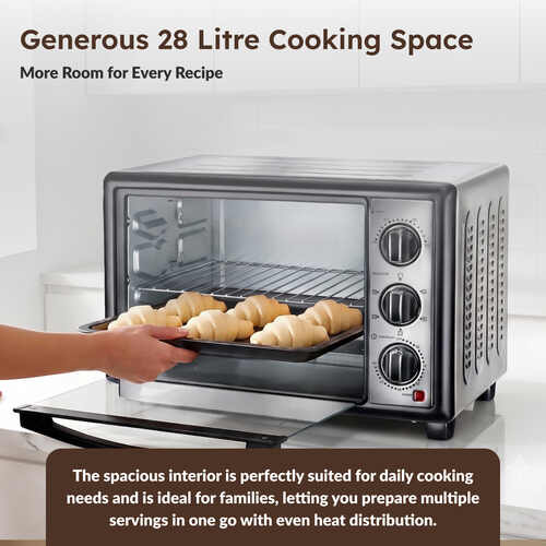 Prestige POTG 28AC 28 Litres OTG | 1500 Watts | Air Fry | Rotisserie | | 2 High Efficiency Heaters | Temperature Control with Timer | 5 Function Control | Crumb Tray |  2Y Warranty