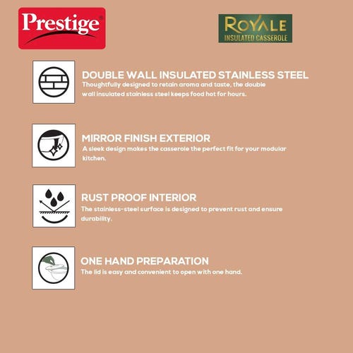 Prestige Royale Stainless Steel Insulated Casserole, 3 Litre, 28.5 cm - Silver