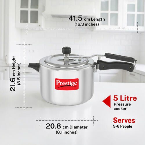 Prestige Nakshatra Plus Svachh Aluminium Spillage Control Pressure Cooker, 5 L (Silver)