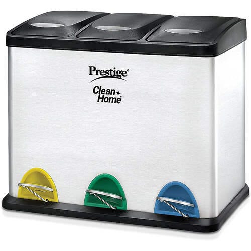 Prestige CleanHome PFBT Flip Bin (Triple) with Lid, 24L (Silver)