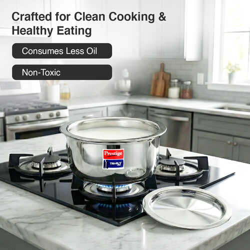 Prestige 18cm/1.9L Tri-Ply Stainless Steel Tope with Lid|Gas and Induction Compatible| Even Heat Distribution|Strong and Durable| 5 Years Warranty