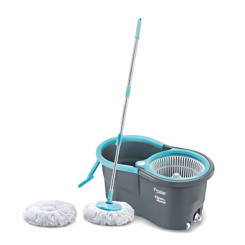 Prestige CleanHome Alpha Mop with 2 Microfiber Mop Heads, Grey and Blue